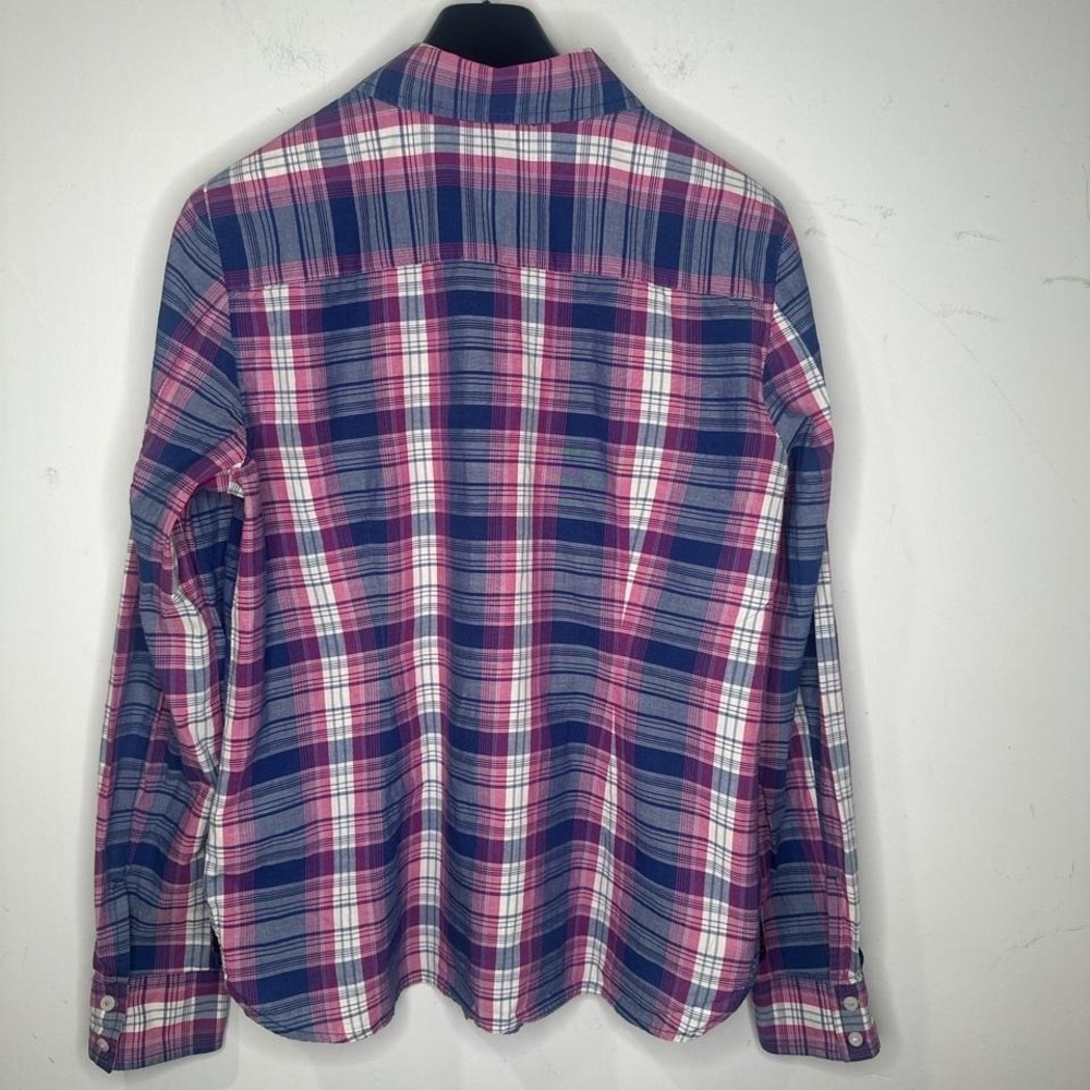 Tommy Hilfiger long-sleeve Pink and blue plaid button-up shirt LARGE Preppy Y2K - Picture 4 of 8